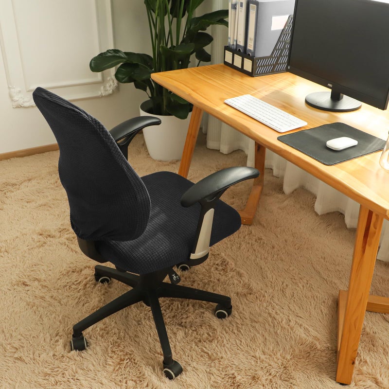 FORCHEER Desk Chair Cover Black Jacquard Stretch Office Chair Covers Two Piece for Split Office Chairs Water Resistant Washable - Image 5